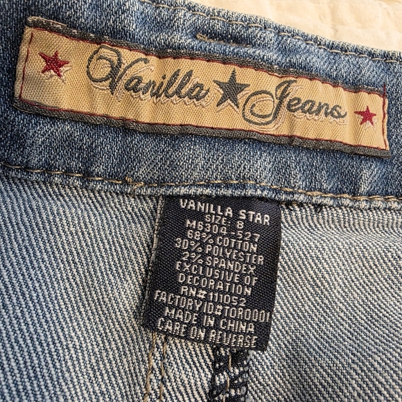 Vanilla Star Denim Blue Jean Skirt Thick Stitching Boho Western Distress Size 8 - Picture 11 of 11